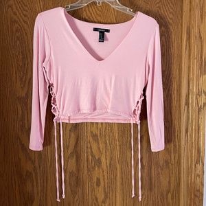 Pink Lace-up side Crop Top 3/4 sleeves Forever21